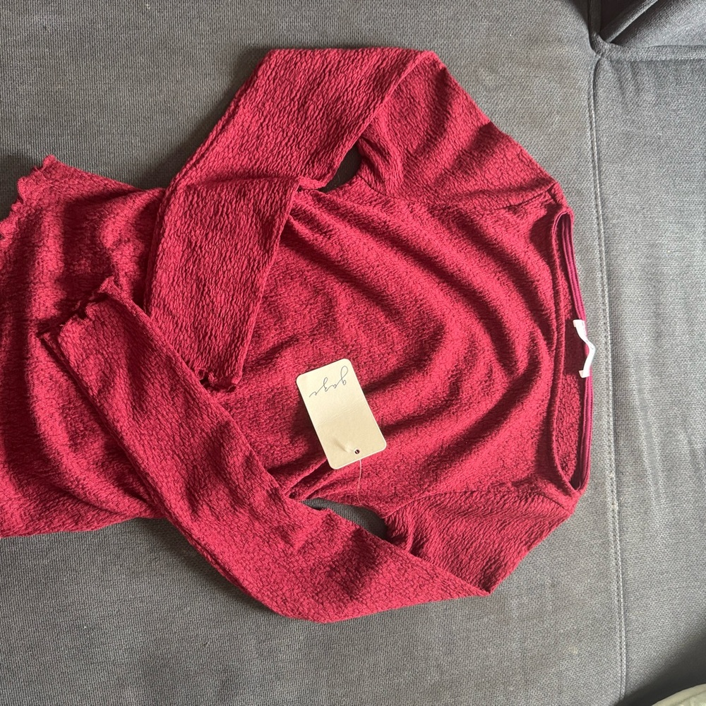 Red Textured Long Sleeve Top